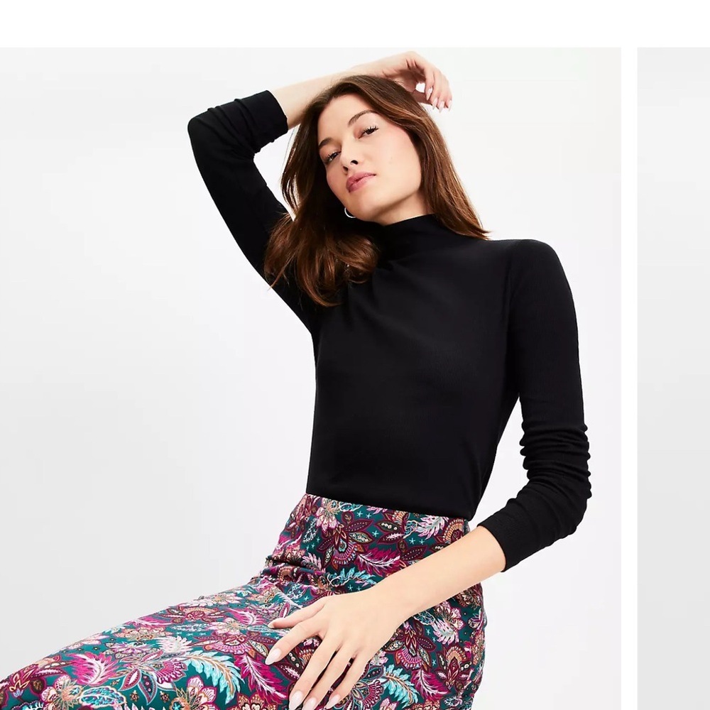 LOFT Black Long Sleeve Mock Neck Top